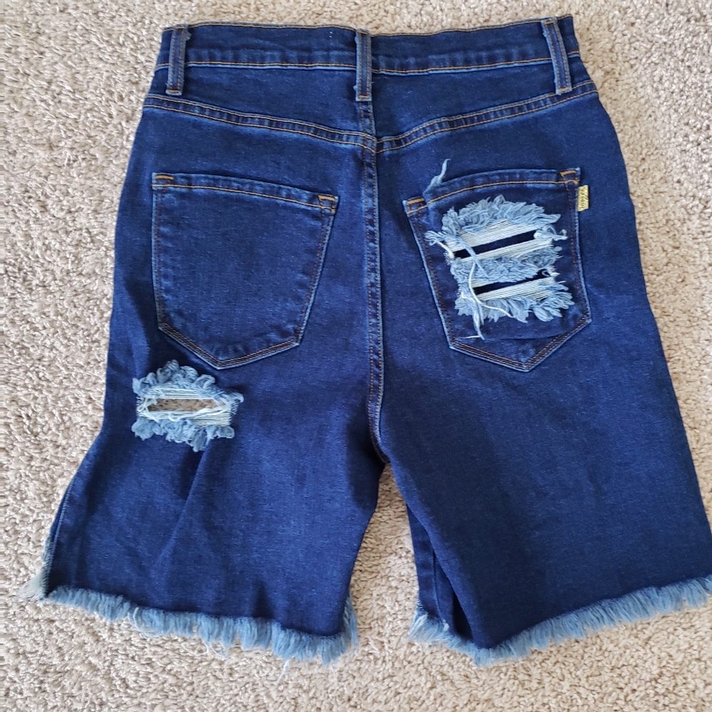 Vibrant She Bad Dark Denim Jeans Shorts - Picture 6 of 7